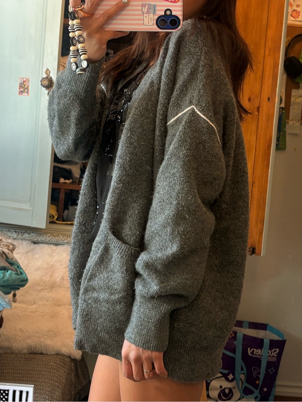 OAK + FORT Gray Textured Knit Cardigan
